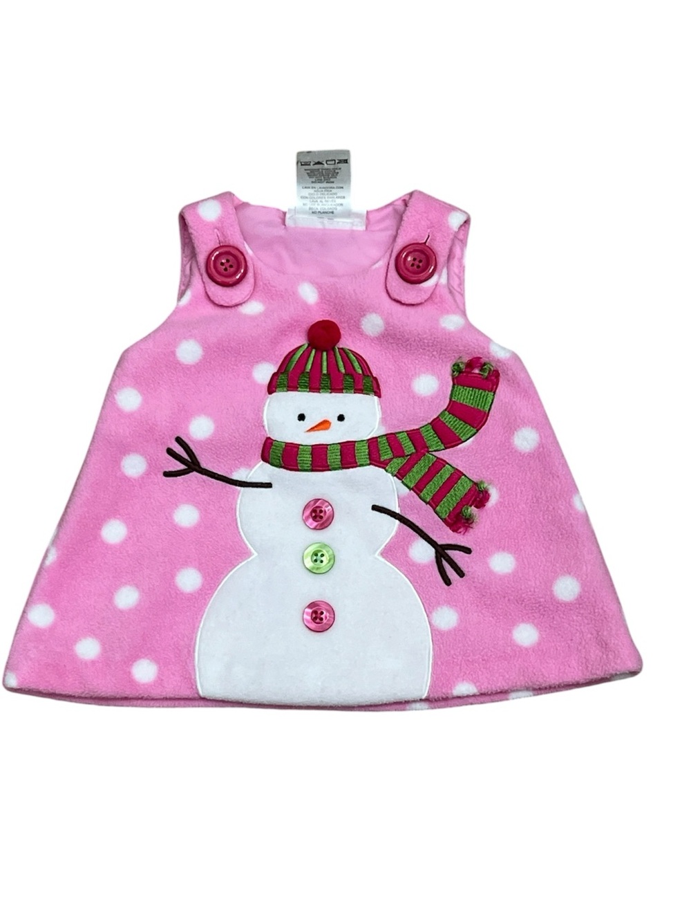 Bonnie Baby Snowman Christmas Fleece Pink Polka Dot Dress